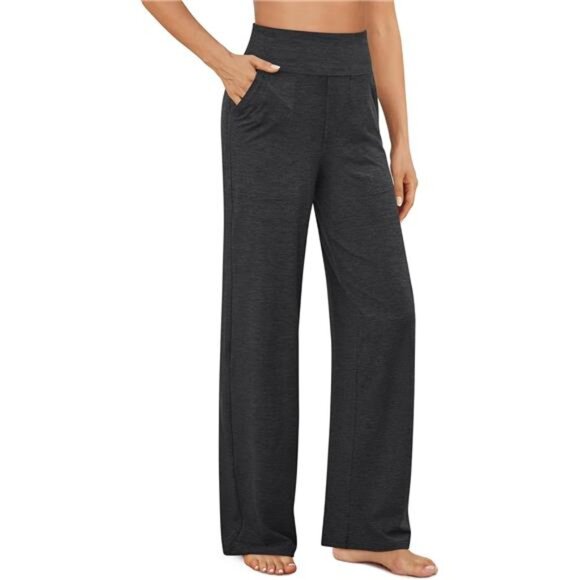 High Waist Wide Leg Pants with Pockets – Yoga Dress Pant Hybrid - Picture 1 of 7